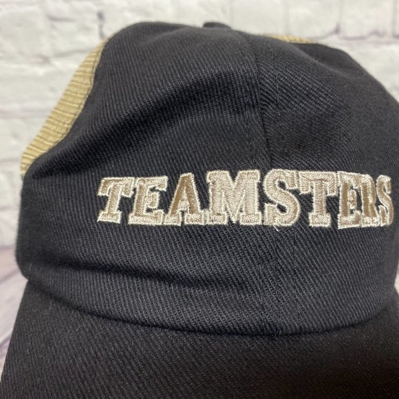Vintage Hat Cap Strap Back Black Brown Mesh Teamsters 362 Embroidered Logo Union - Picture 6 of 9